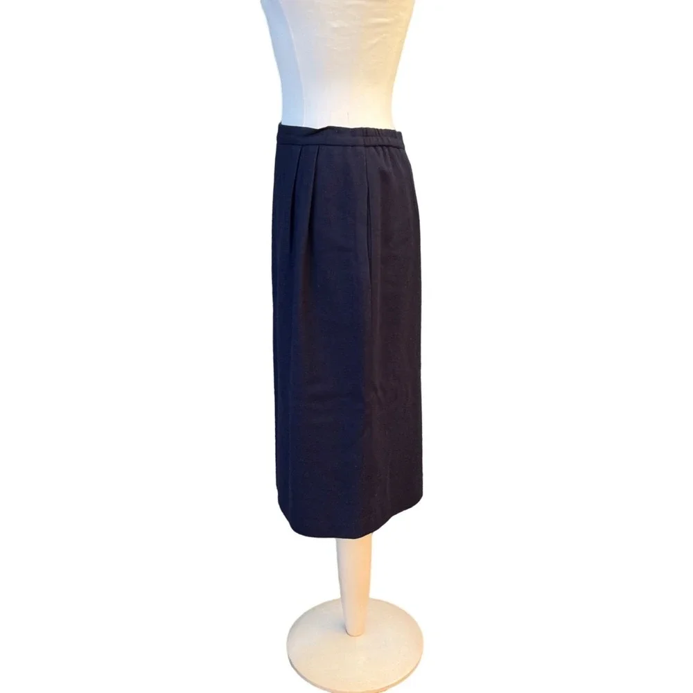 Vintage‎ Fully Lined Wool Womens Navy Blue Pencil Skirt POCKETS! Size 12
